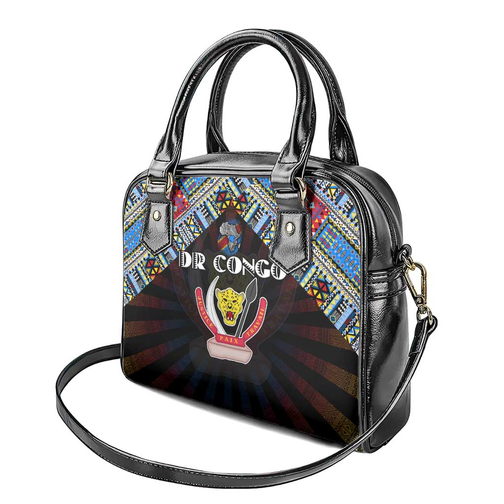 DR Congo Roots Shoulder Handbag African Map in Fingerprint and Tribal Colors DT02