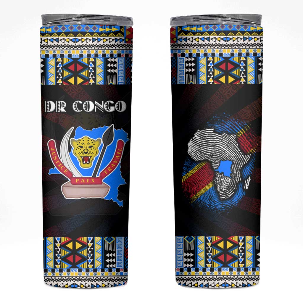 DR Congo Roots Skinny Tumbler African Pride in Fingerprint and Tribal Colors DT02