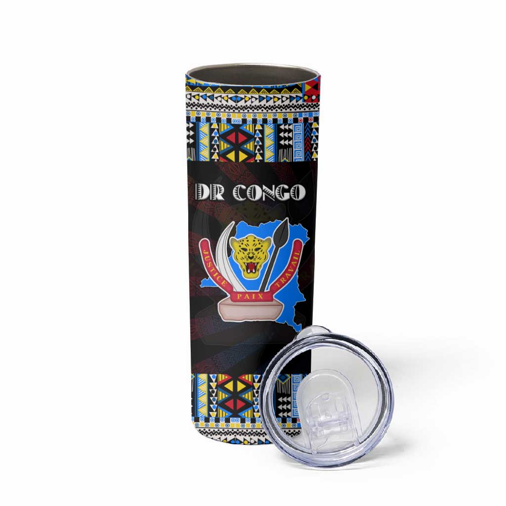 DR Congo Roots Skinny Tumbler African Pride in Fingerprint and Tribal Colors DT02