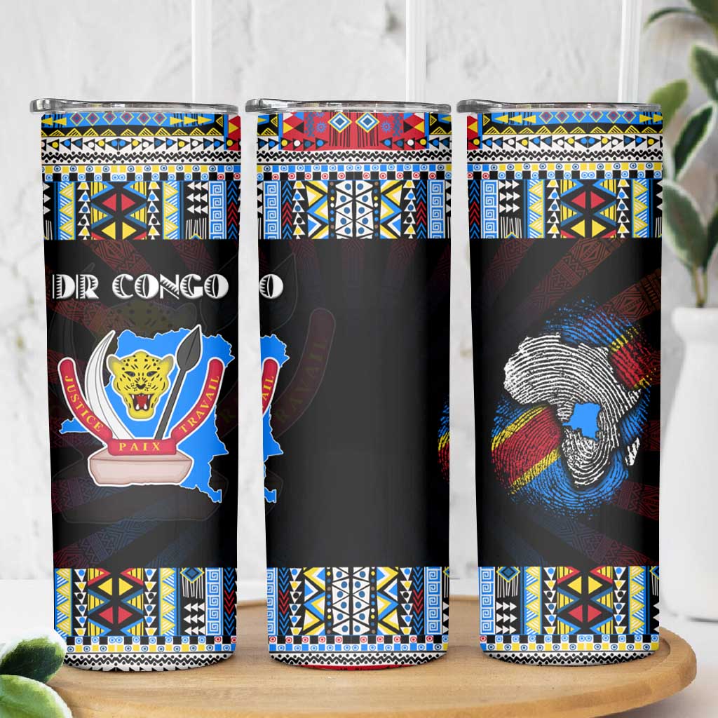 DR Congo Roots Skinny Tumbler African Pride in Fingerprint and Tribal Colors DT02