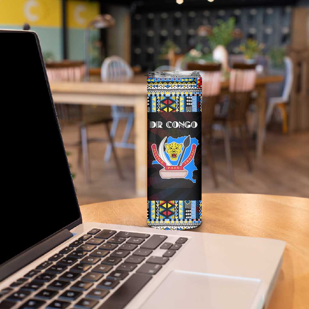 DR Congo Roots Skinny Tumbler African Pride in Fingerprint and Tribal Colors DT02