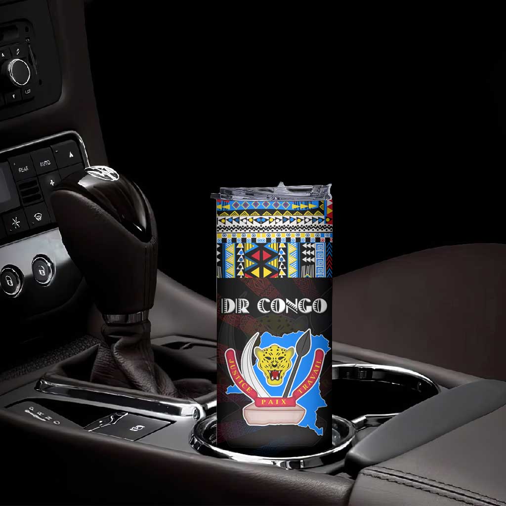 DR Congo Roots Skinny Tumbler African Pride in Fingerprint and Tribal Colors DT02