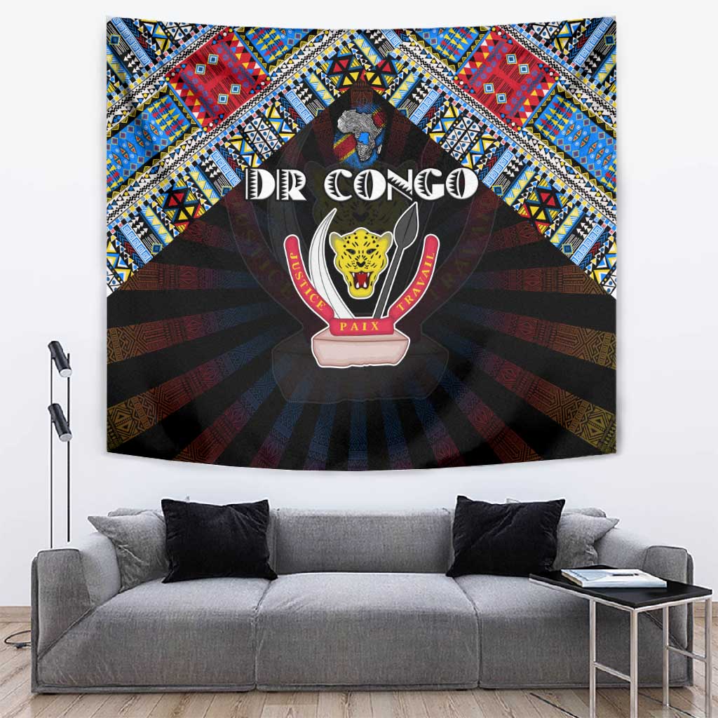 DR Congo Roots Tapestry African Pride in Fingerprint and Tribal Colors DT02