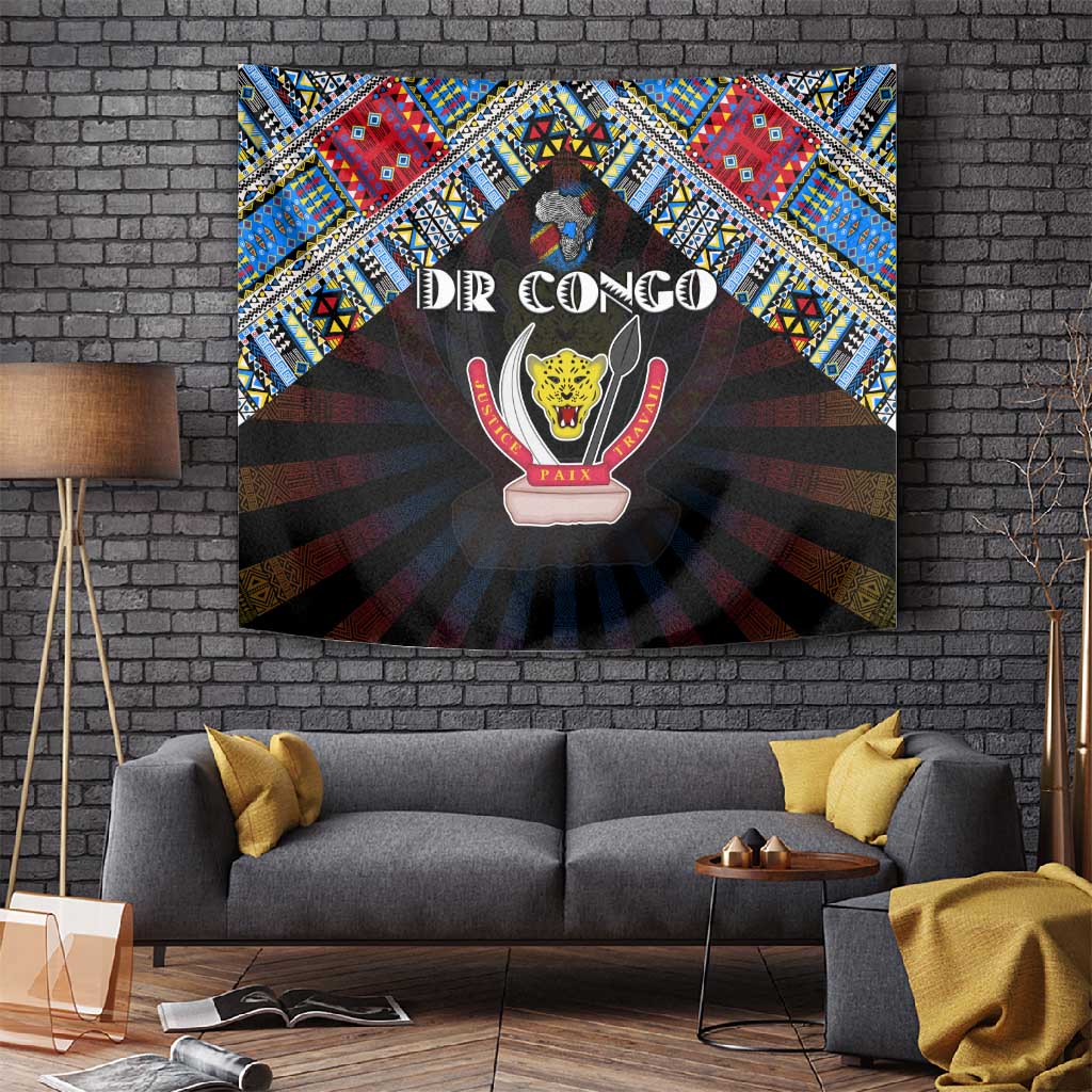 DR Congo Roots Tapestry African Pride in Fingerprint and Tribal Colors DT02