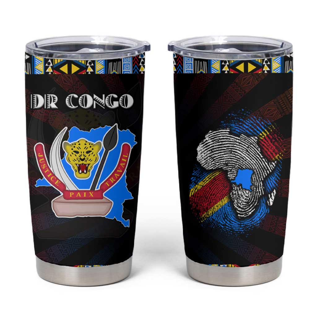 DR Congo Roots Tumbler Cup African Pride in Fingerprint and Tribal Colors DT02