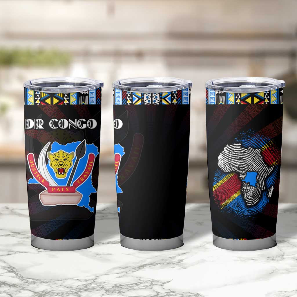 DR Congo Roots Tumbler Cup African Pride in Fingerprint and Tribal Colors DT02