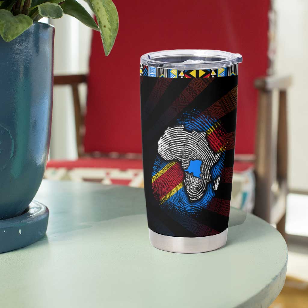 DR Congo Roots Tumbler Cup African Pride in Fingerprint and Tribal Colors DT02