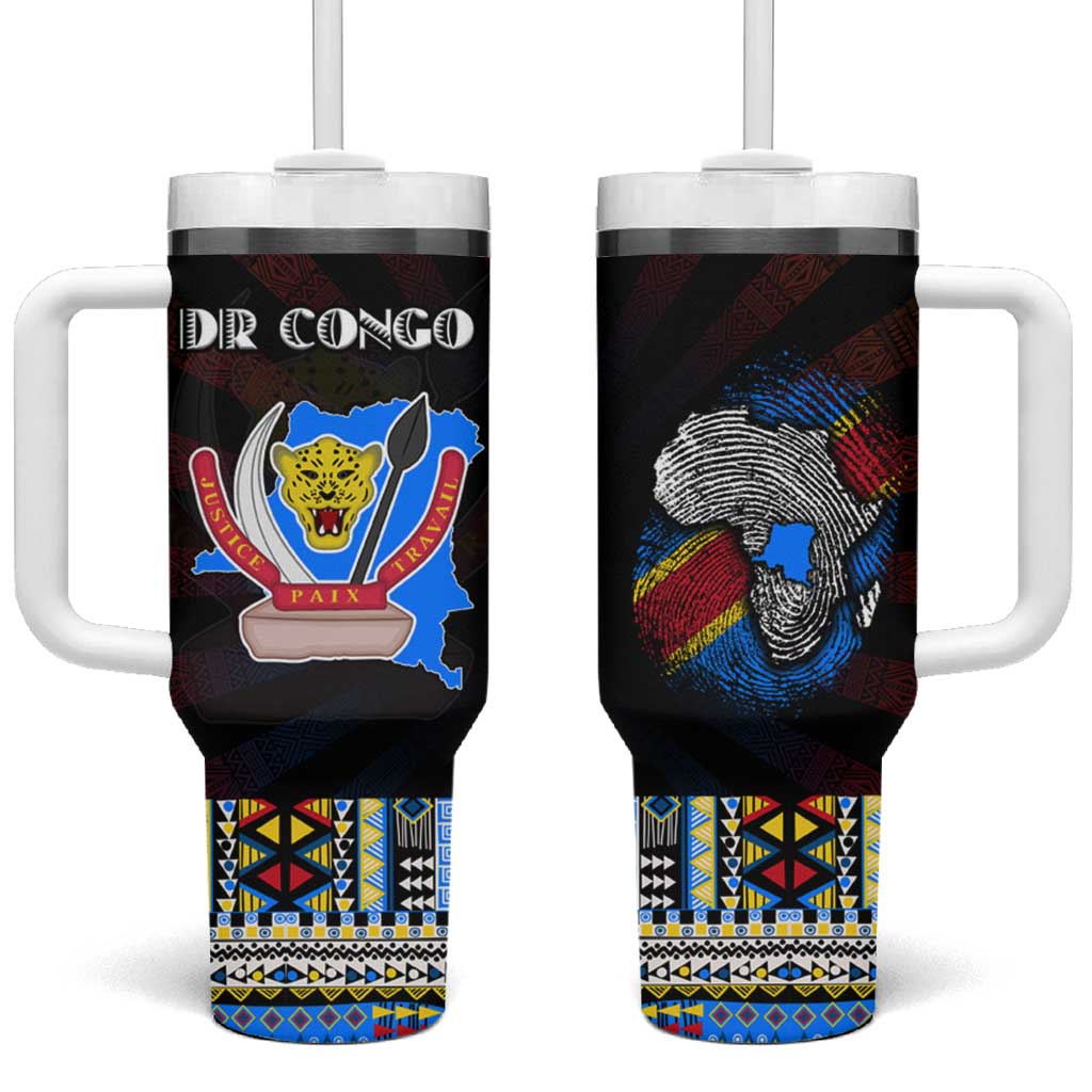 DR Congo Roots Tumbler With Handle African Pride in Fingerprint and Tribal Colors DT02