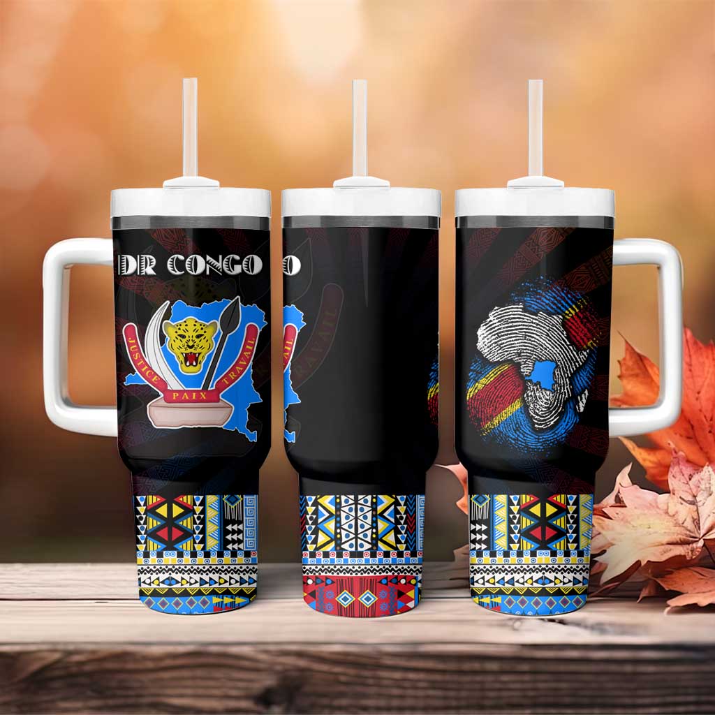 DR Congo Roots Tumbler With Handle African Pride in Fingerprint and Tribal Colors DT02