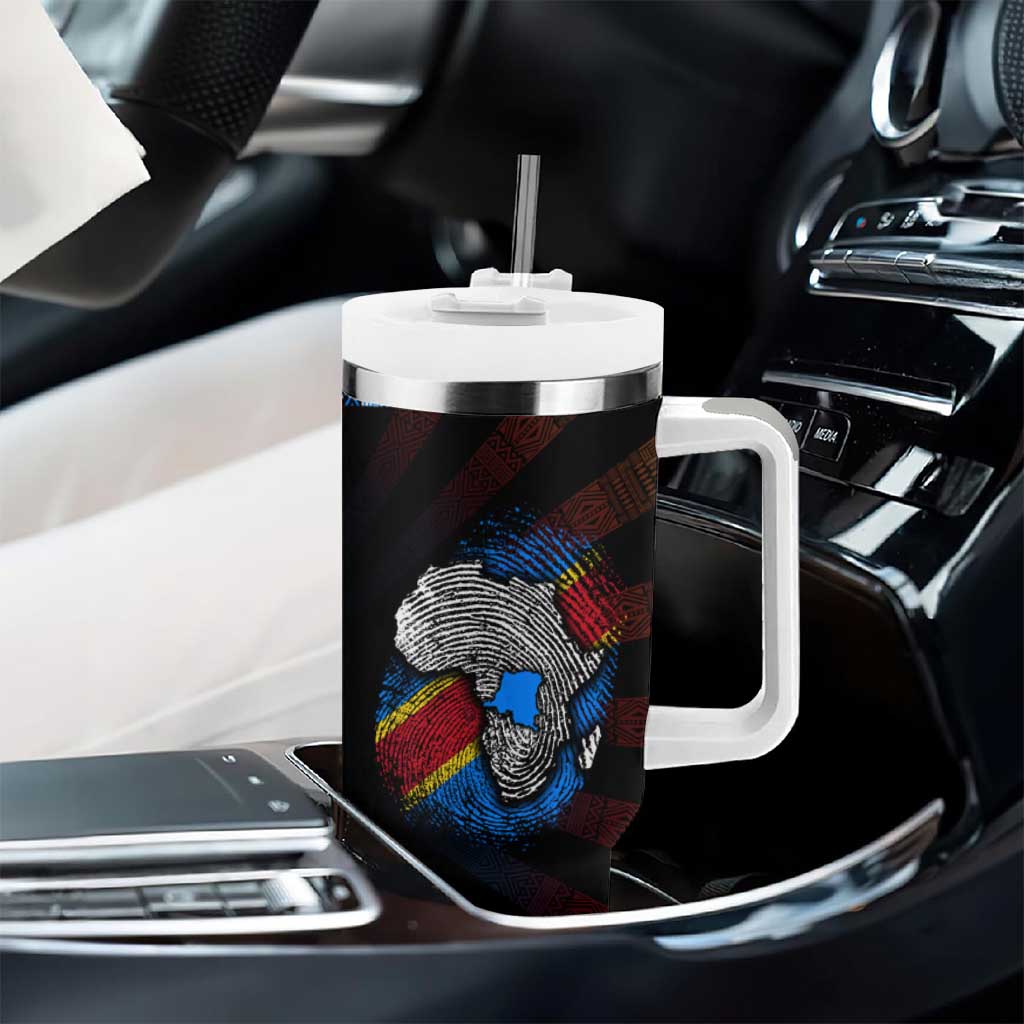 DR Congo Roots Tumbler With Handle African Pride in Fingerprint and Tribal Colors DT02