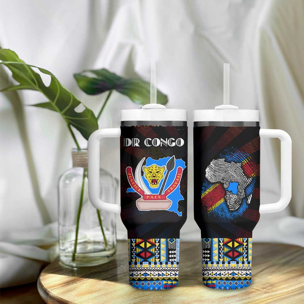 DR Congo Roots Tumbler With Handle African Pride in Fingerprint and Tribal Colors DT02