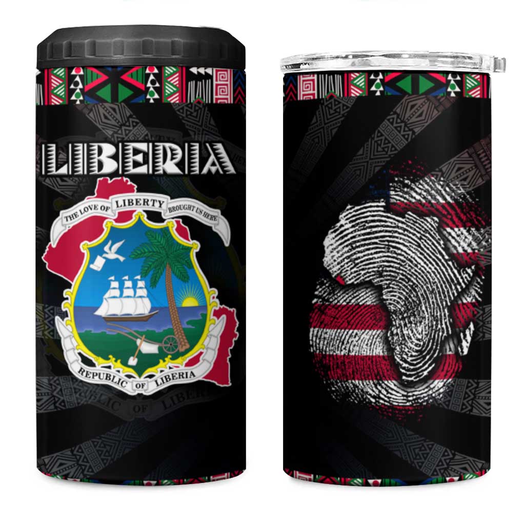 Liberia Roots 4 in 1 Can Cooler Tumbler African Pride in Fingerprint and Tribal Colors DT02