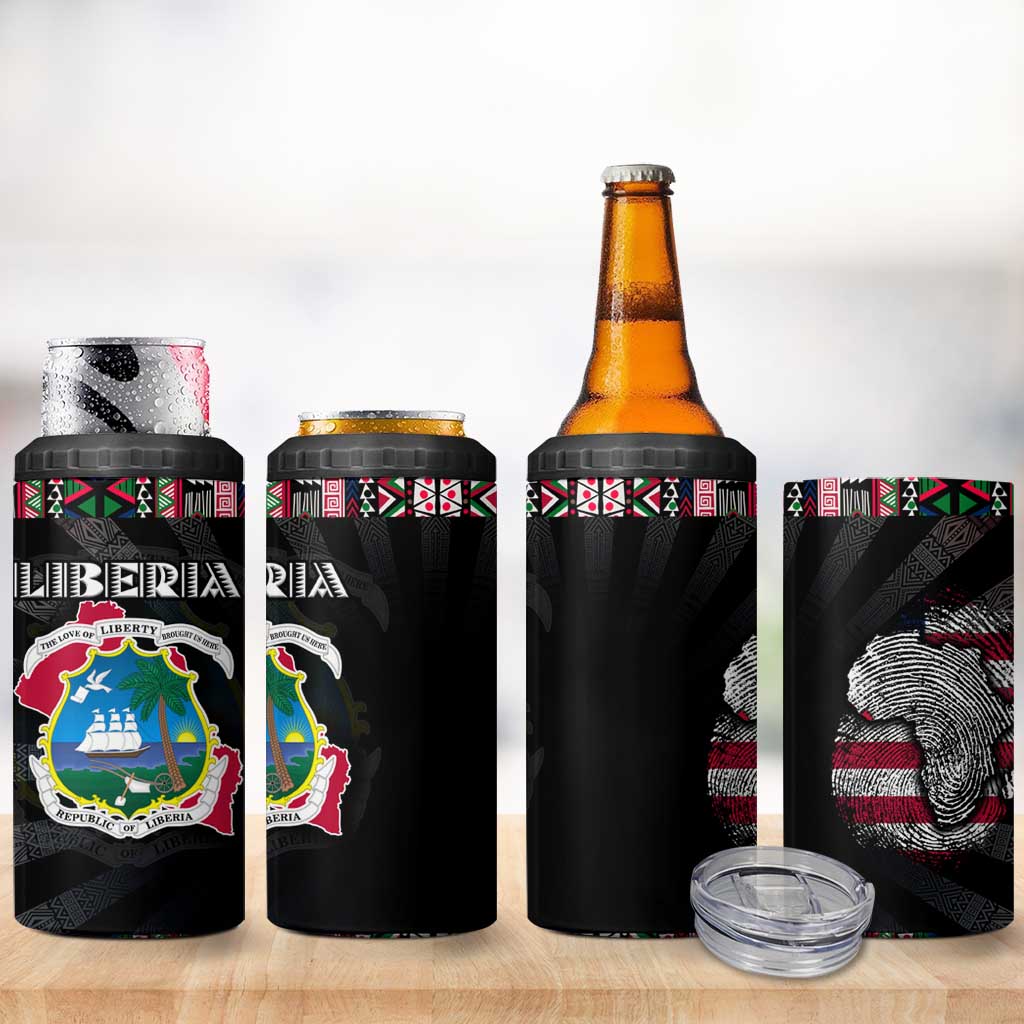 Liberia Roots 4 in 1 Can Cooler Tumbler African Pride in Fingerprint and Tribal Colors DT02