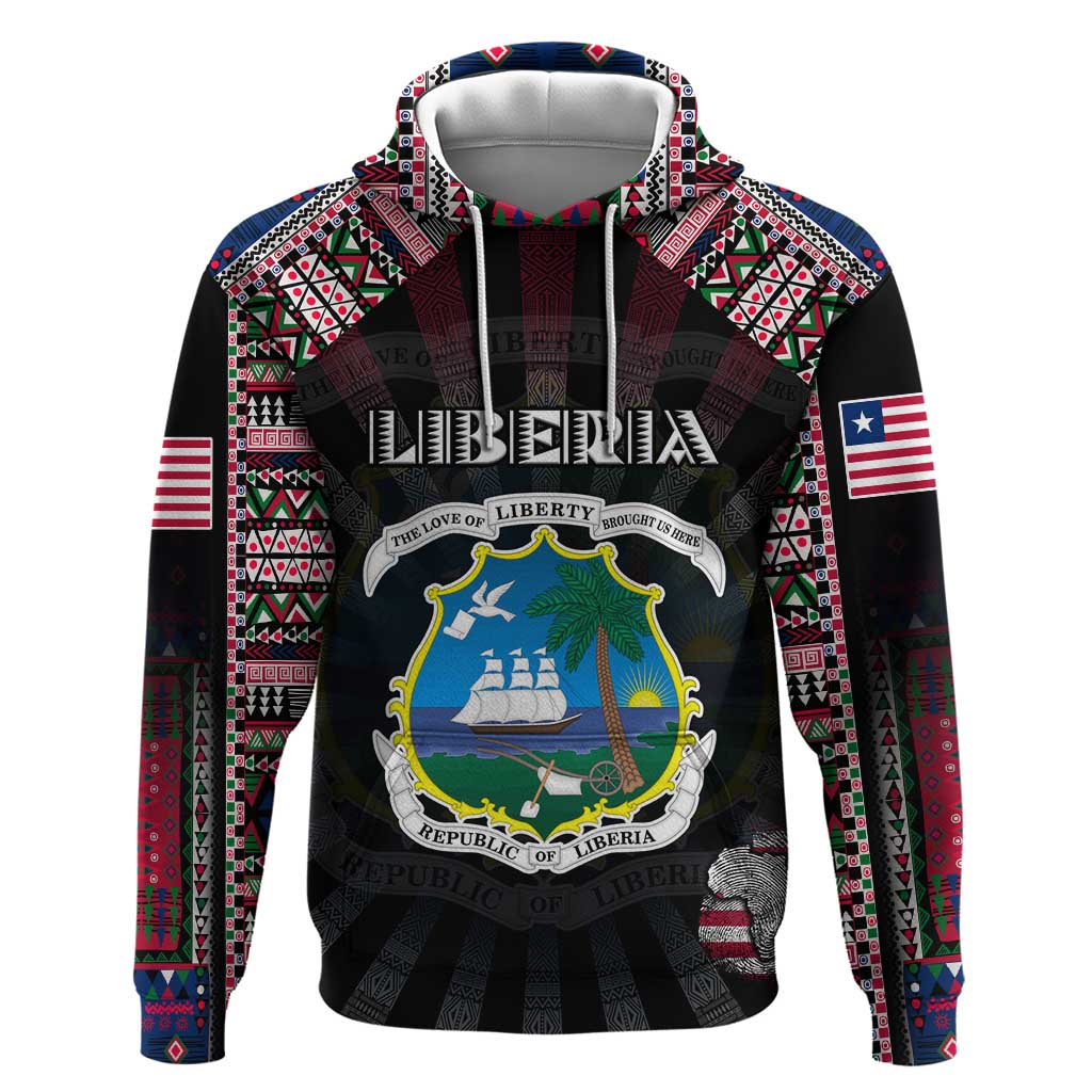 Personalized Liberia Roots Hoodie African Map in Fingerprint and Tribal Colors DT02