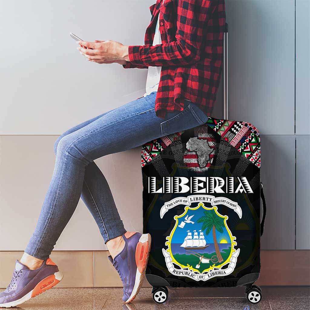Liberia Roots Luggage Cover African Map in Fingerprint and Tribal Colors DT02