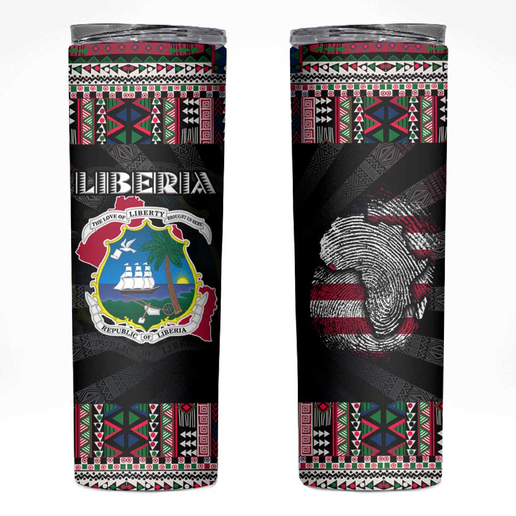 Liberia Roots Skinny Tumbler African Pride in Fingerprint and Tribal Colors DT02