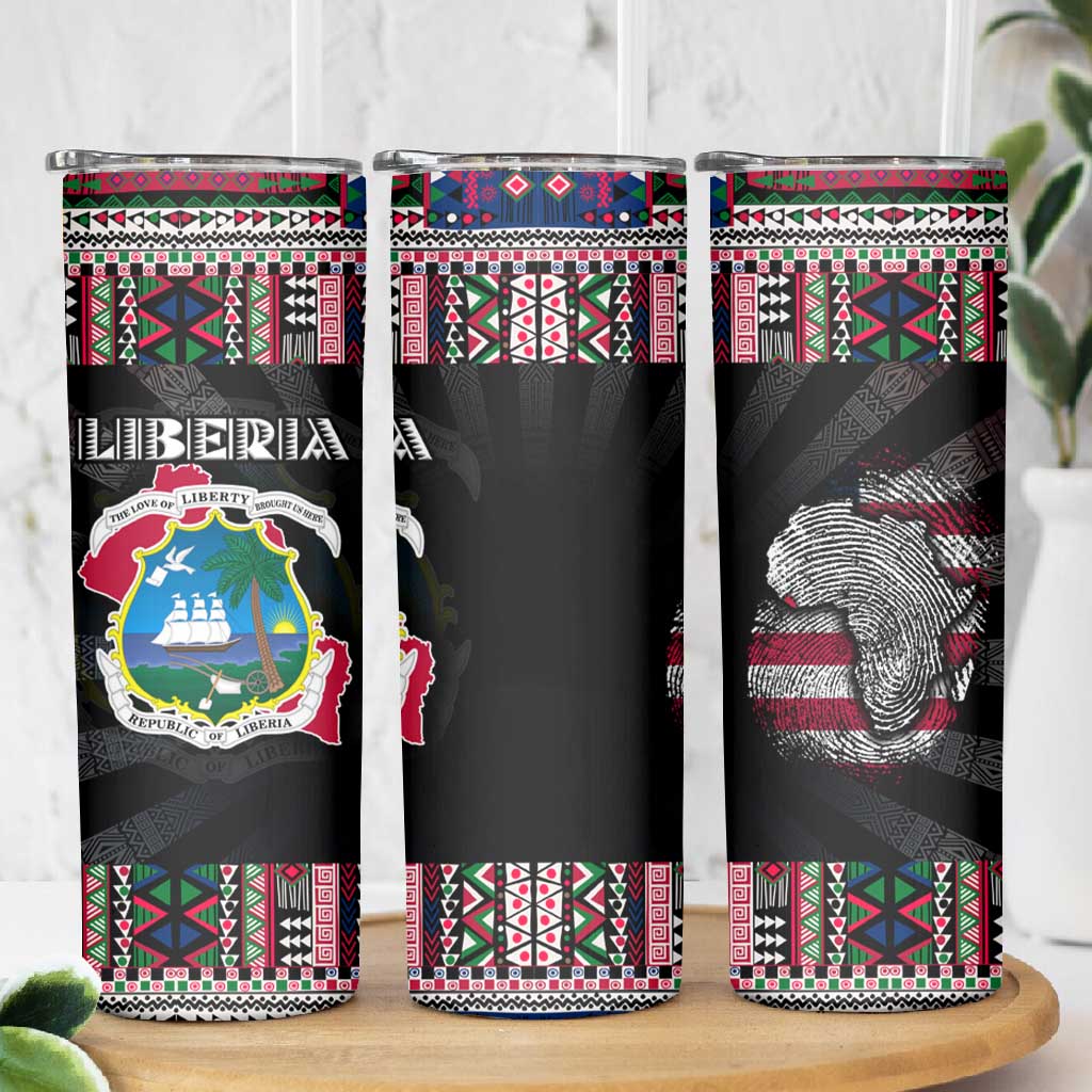 Liberia Roots Skinny Tumbler African Pride in Fingerprint and Tribal Colors DT02