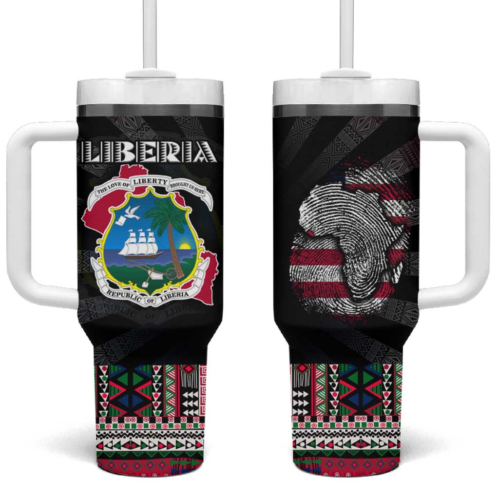 Liberia Roots Tumbler With Handle African Pride in Fingerprint and Tribal Colors DT02