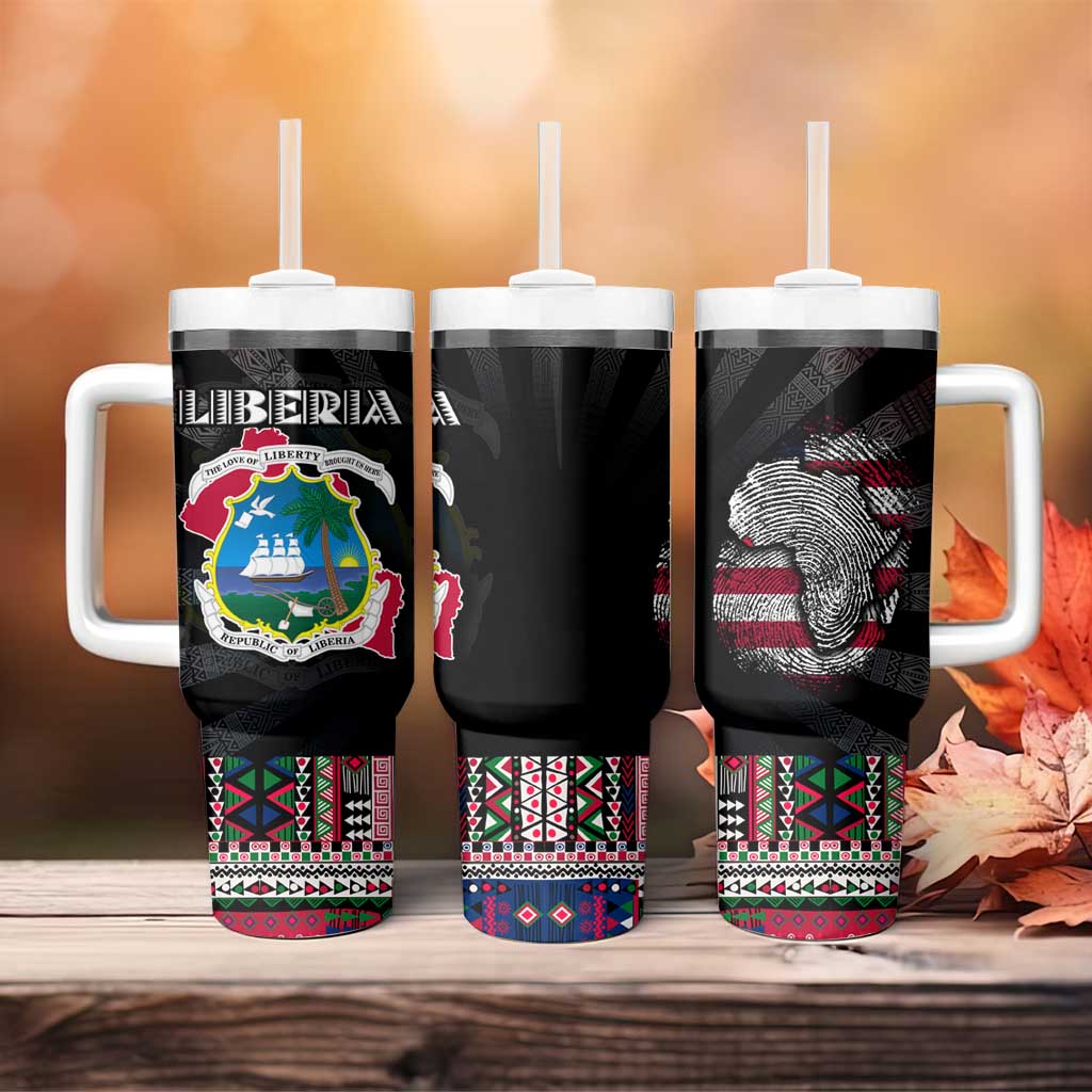 Liberia Roots Tumbler With Handle African Pride in Fingerprint and Tribal Colors DT02