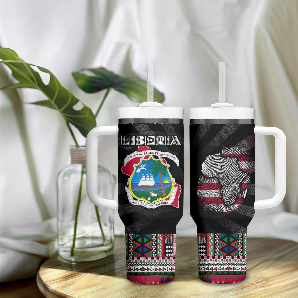 Liberia Roots Tumbler With Handle African Pride in Fingerprint and Tribal Colors DT02