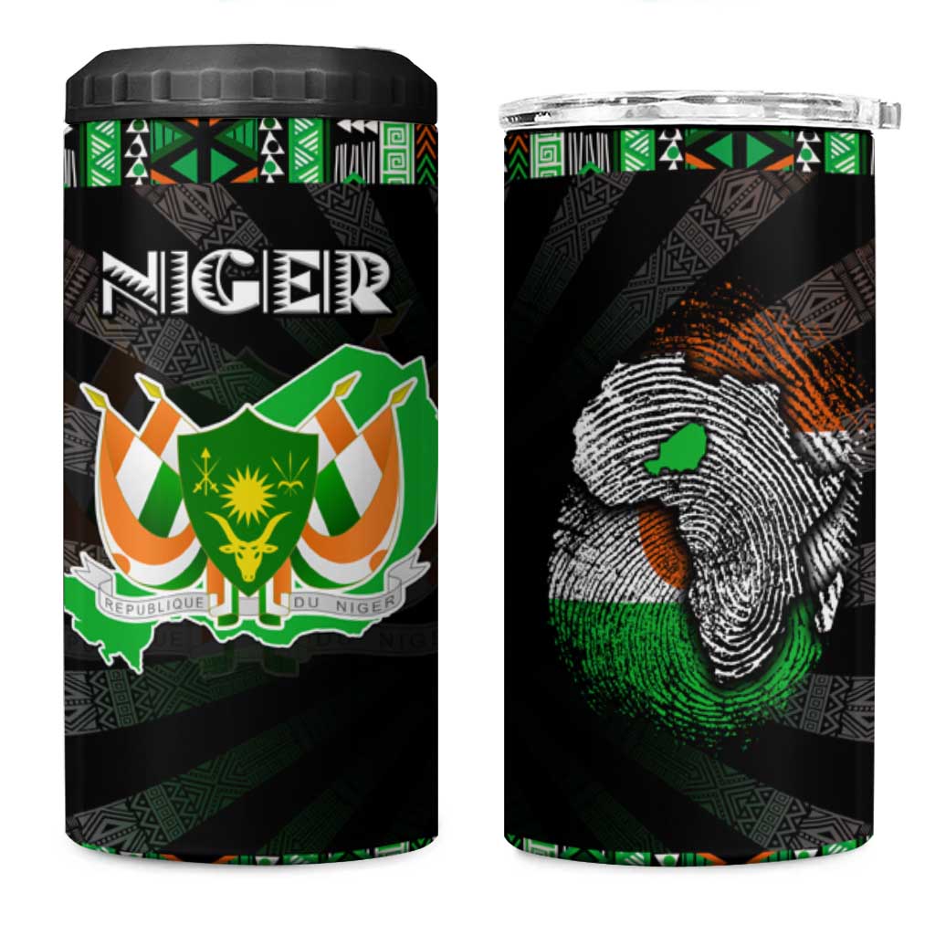 Niger Roots 4 in 1 Can Cooler Tumbler African Pride in Fingerprint and Tribal Colors DT02