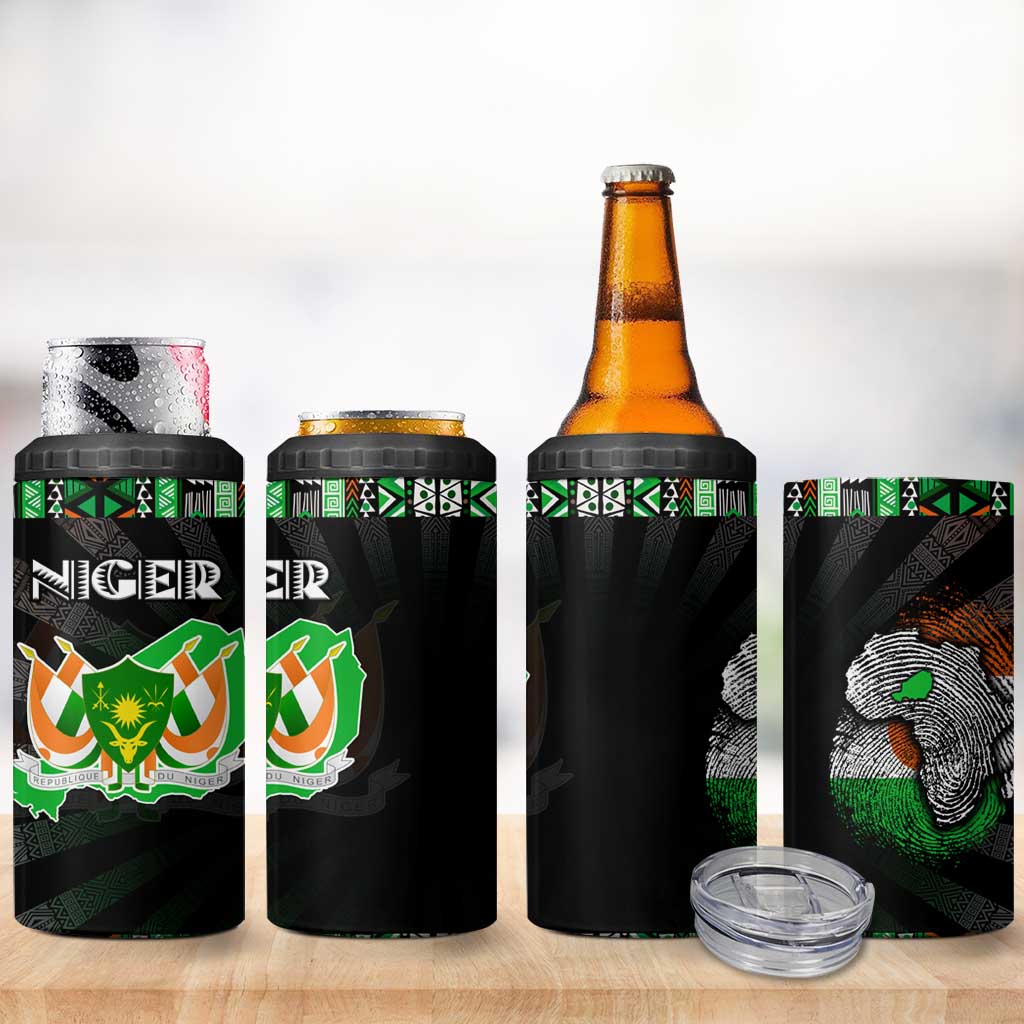 Niger Roots 4 in 1 Can Cooler Tumbler African Pride in Fingerprint and Tribal Colors DT02