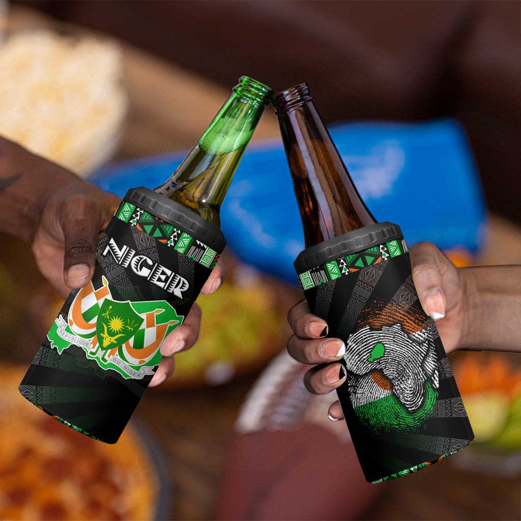 Niger Roots 4 in 1 Can Cooler Tumbler African Pride in Fingerprint and Tribal Colors DT02