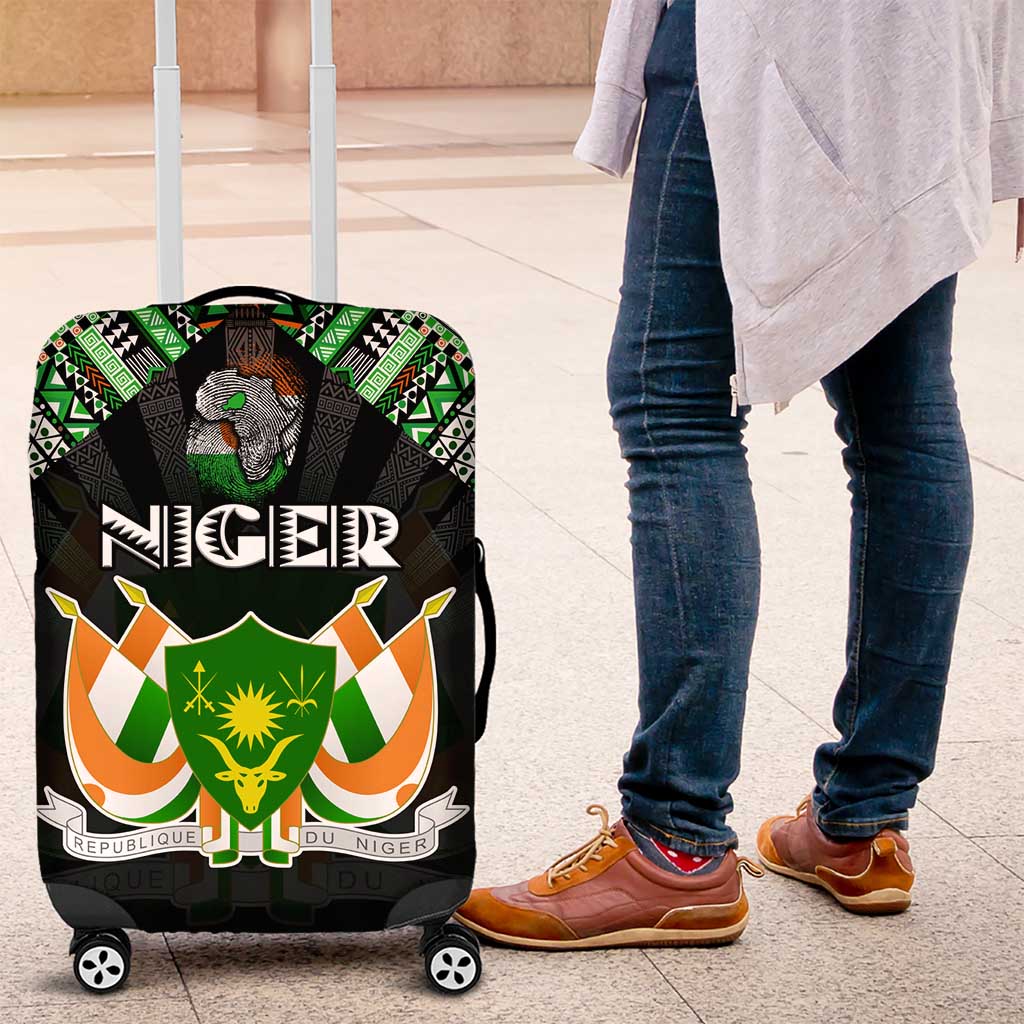 Niger Roots Luggage Cover African Map in Fingerprint and Tribal Colors DT02