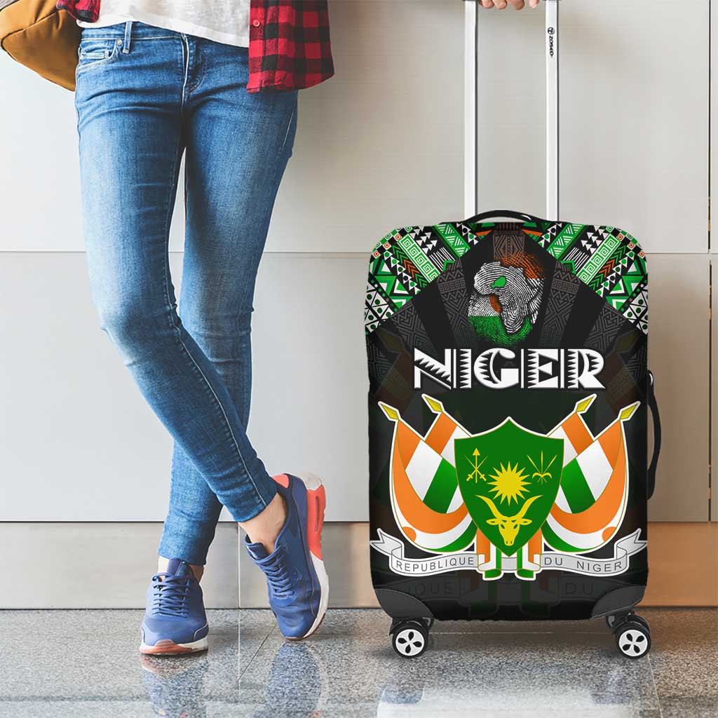 Niger Roots Luggage Cover African Map in Fingerprint and Tribal Colors DT02