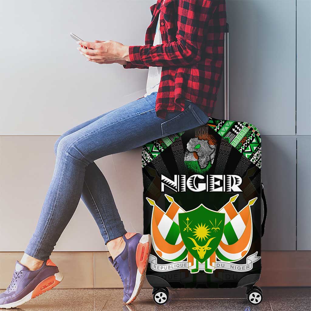 Niger Roots Luggage Cover African Map in Fingerprint and Tribal Colors DT02