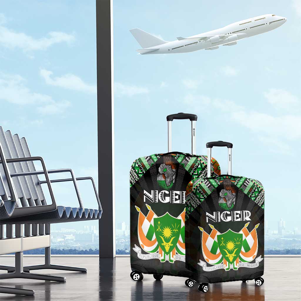 Niger Roots Luggage Cover African Map in Fingerprint and Tribal Colors DT02