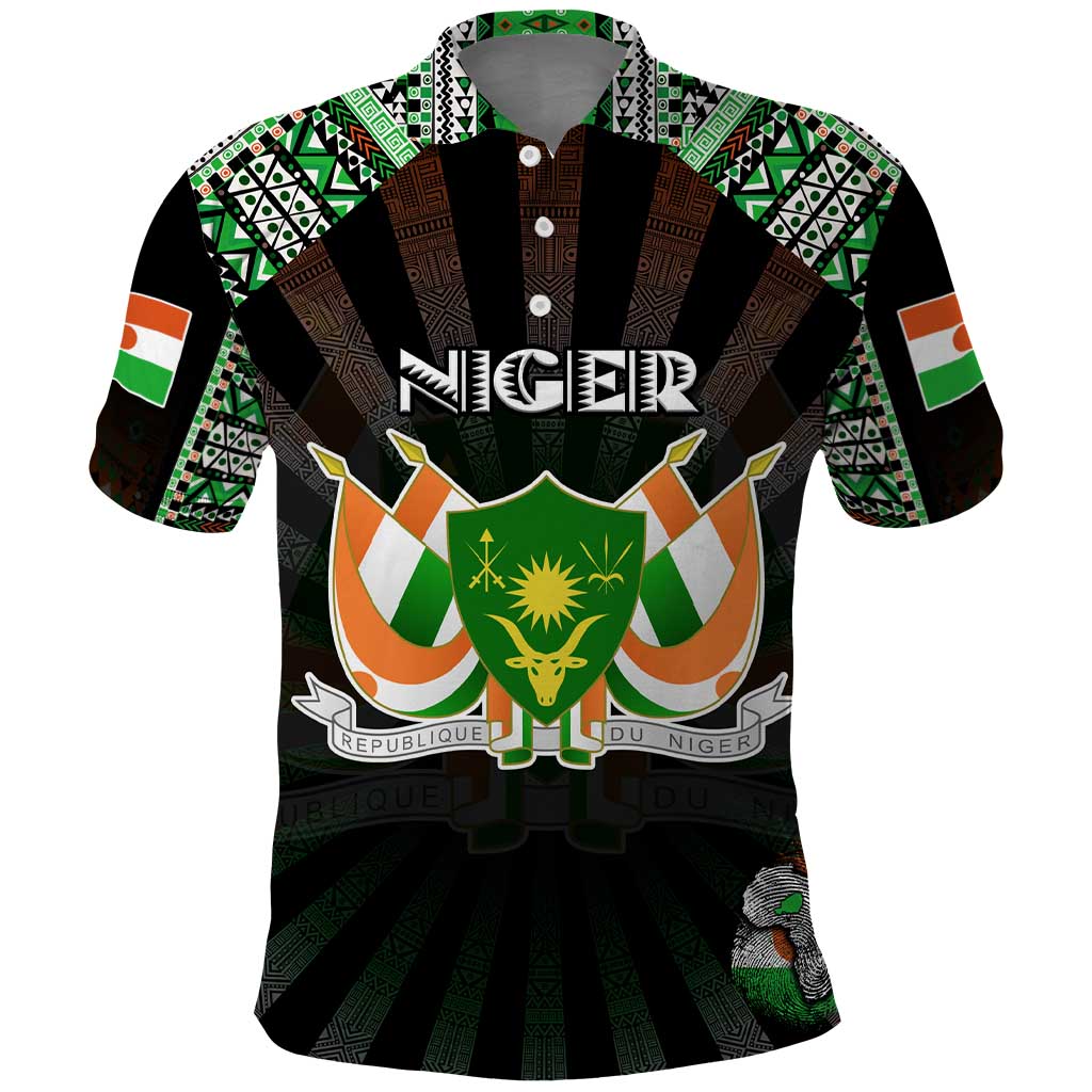 Personalized Niger Roots Polo Shirt African Map in Fingerprint and Tribal Colors DT02