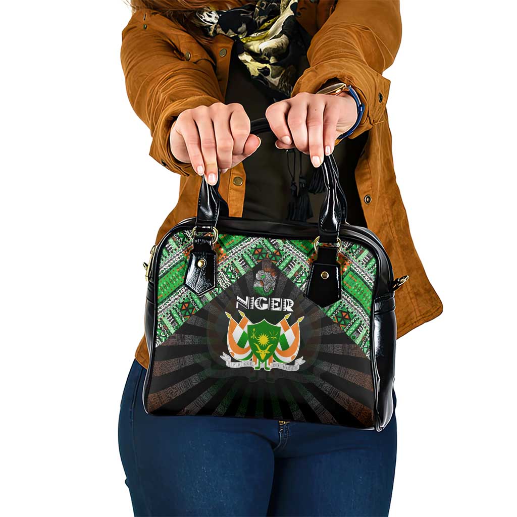 Niger Roots Shoulder Handbag African Map in Fingerprint and Tribal Colors DT02