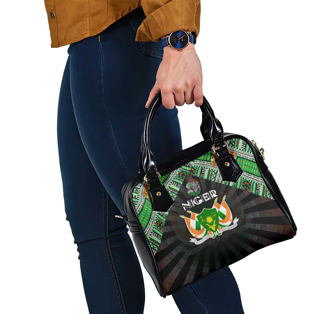 Niger Roots Shoulder Handbag African Map in Fingerprint and Tribal Colors DT02