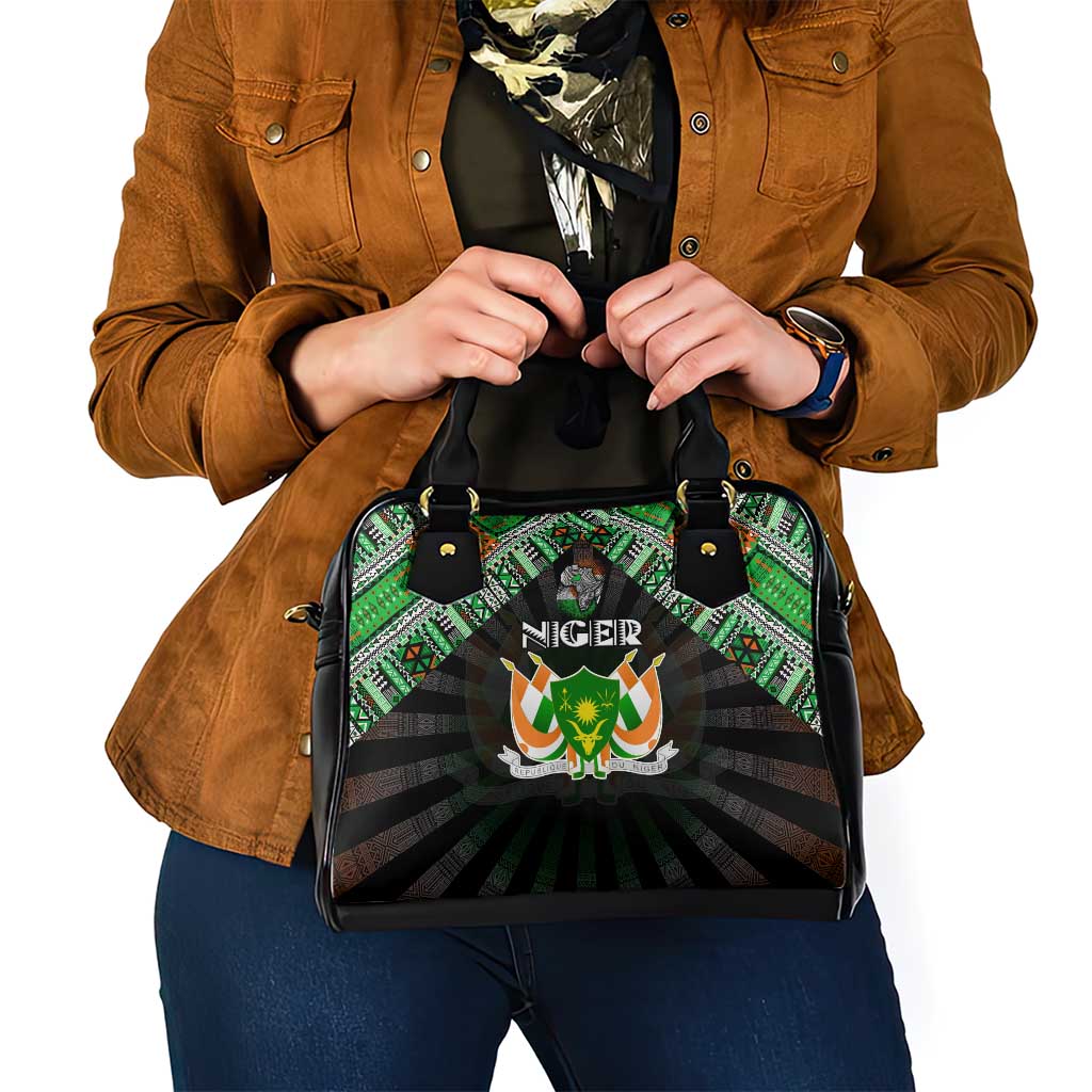 Niger Roots Shoulder Handbag African Map in Fingerprint and Tribal Colors DT02