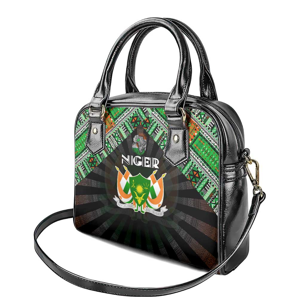 Niger Roots Shoulder Handbag African Map in Fingerprint and Tribal Colors DT02