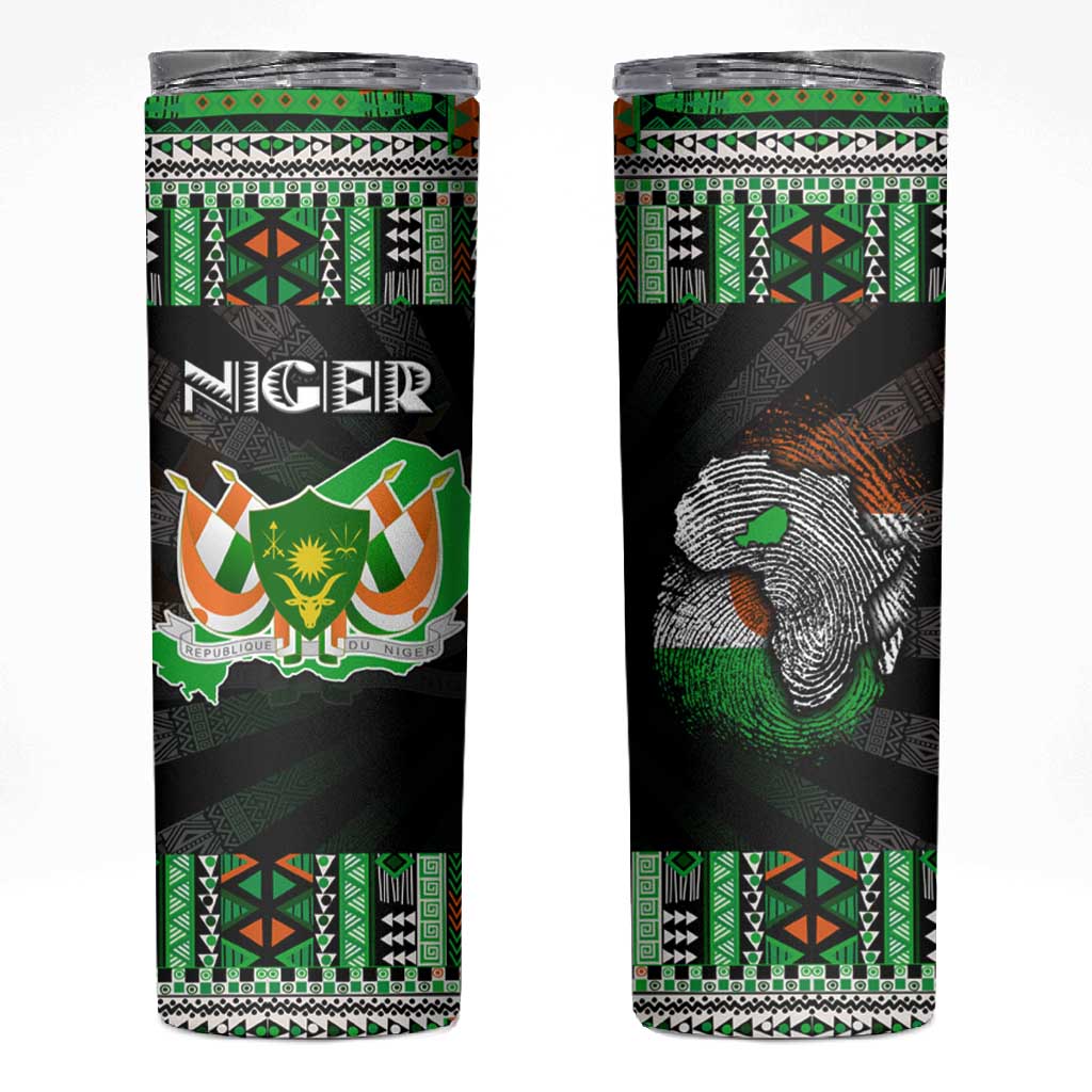 Niger Roots Skinny Tumbler African Pride in Fingerprint and Tribal Colors DT02