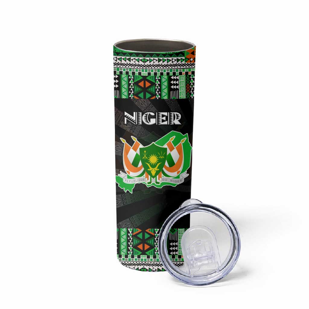 Niger Roots Skinny Tumbler African Pride in Fingerprint and Tribal Colors DT02
