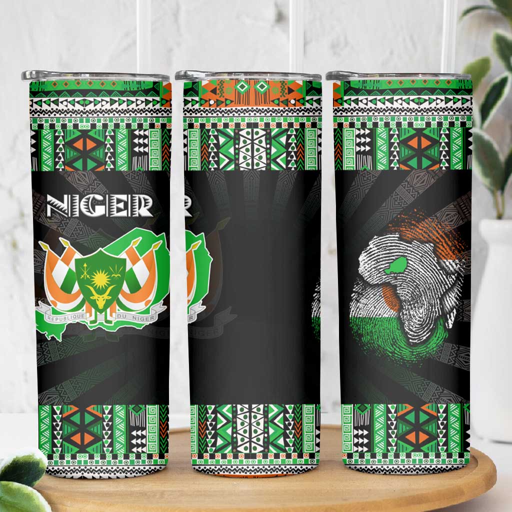 Niger Roots Skinny Tumbler African Pride in Fingerprint and Tribal Colors DT02