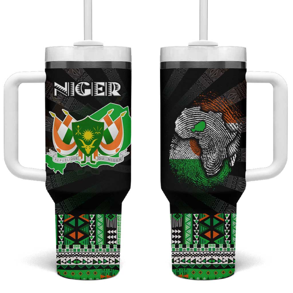 Niger Roots Tumbler With Handle African Pride in Fingerprint and Tribal Colors DT02