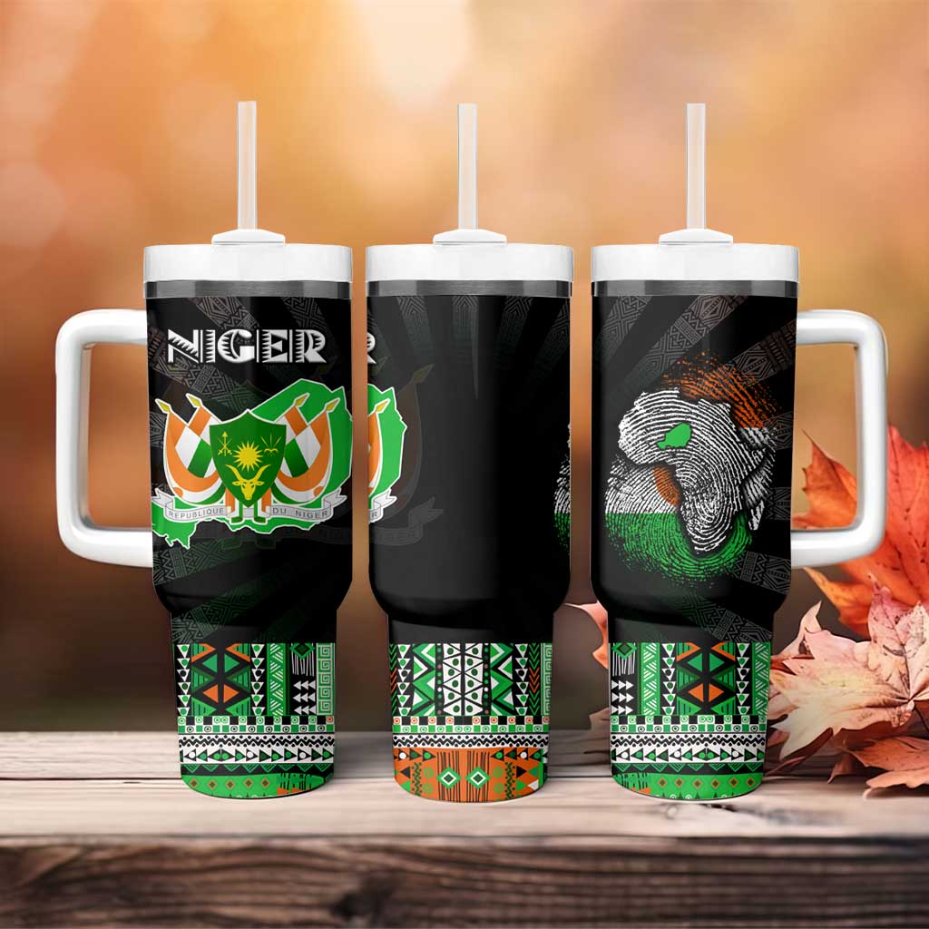Niger Roots Tumbler With Handle African Pride in Fingerprint and Tribal Colors DT02