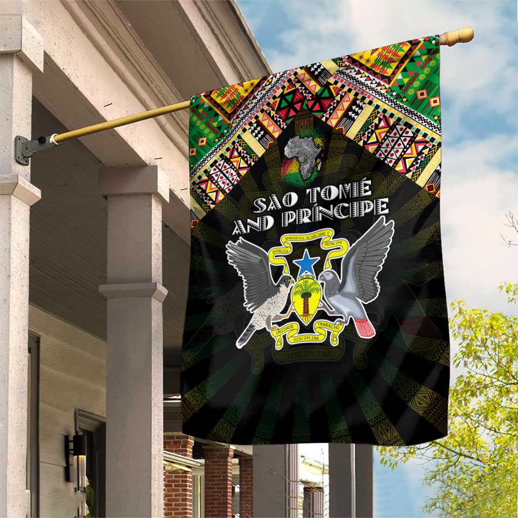 Sao Tome and Principe Roots Garden Flag African Pride in Fingerprint and Tribal Colors DT02