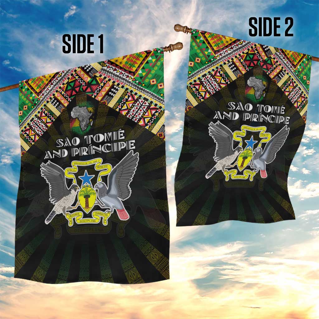 Sao Tome and Principe Roots Garden Flag African Pride in Fingerprint and Tribal Colors DT02
