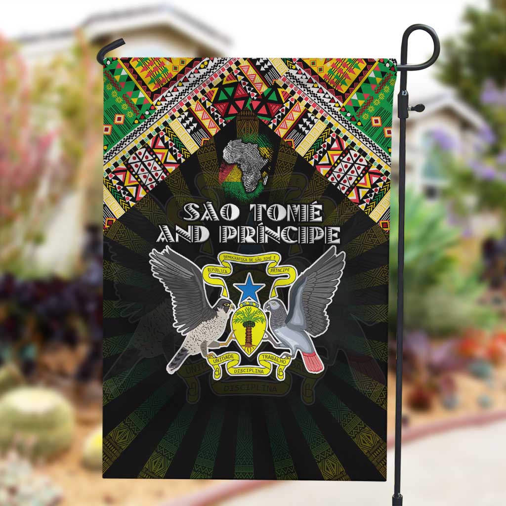 Sao Tome and Principe Roots Garden Flag African Pride in Fingerprint and Tribal Colors DT02