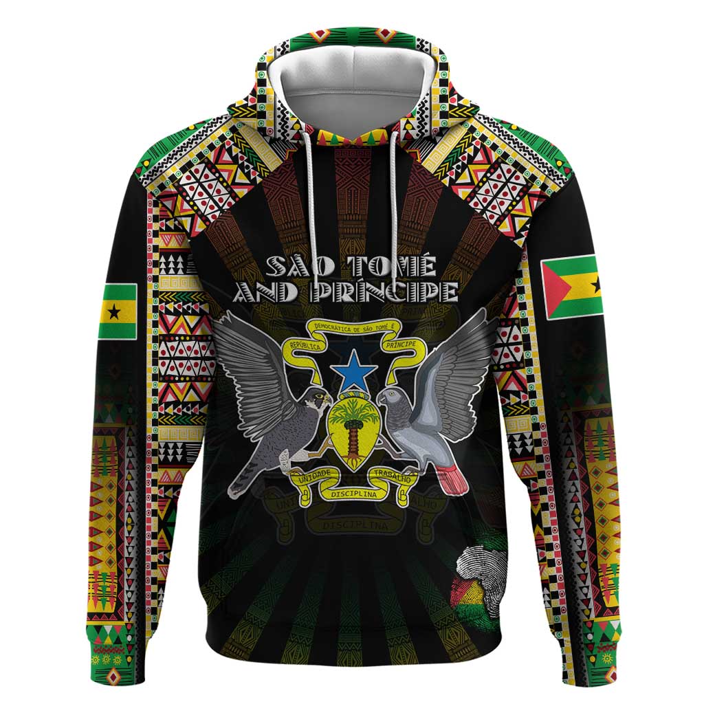 Personalized Sao Tome and Principe Roots Hoodie African Map in Fingerprint and Tribal Colors DT02