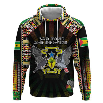 Personalized Sao Tome and Principe Roots Hoodie African Map in Fingerprint and Tribal Colors DT02