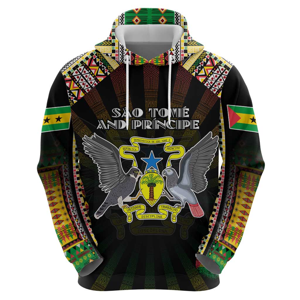 Personalized Sao Tome and Principe Roots Hoodie African Map in Fingerprint and Tribal Colors DT02