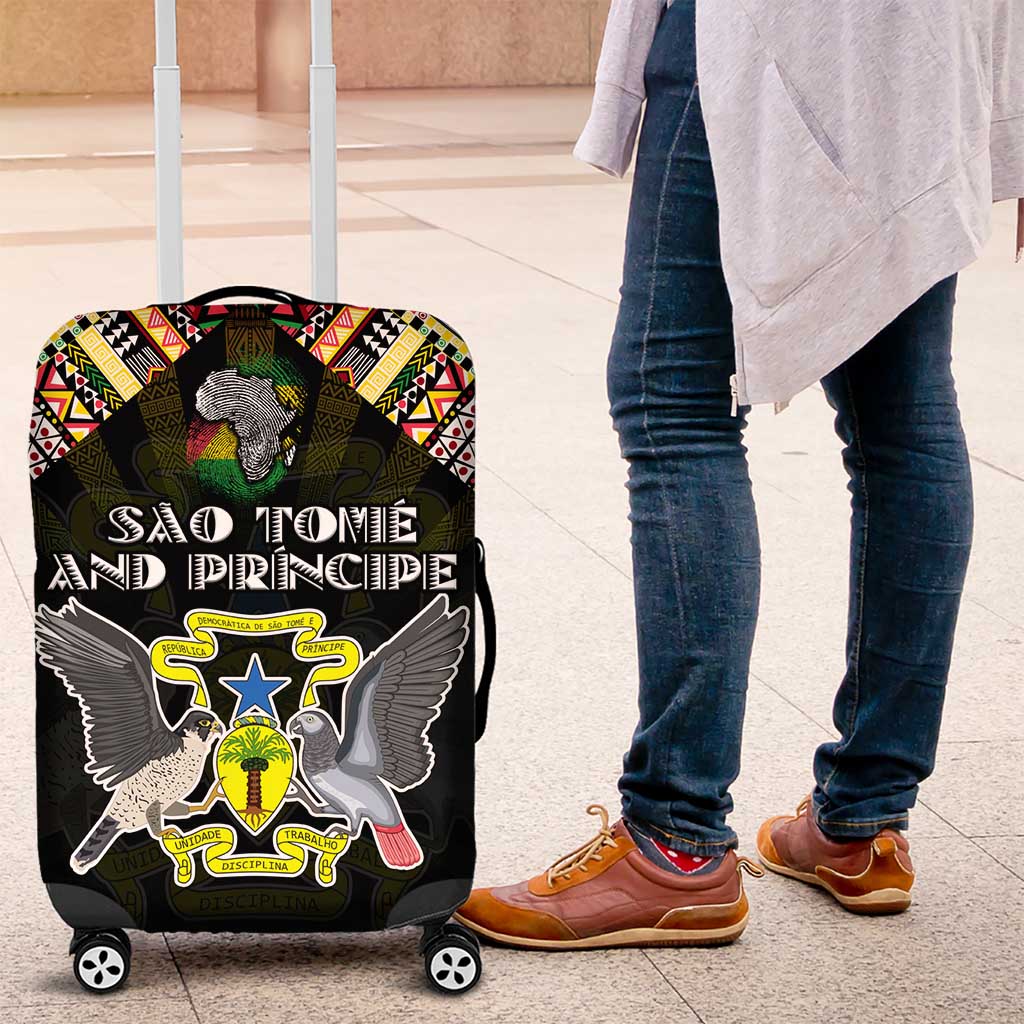 Sao Tome and Principe Roots Luggage Cover African Map in Fingerprint and Tribal Colors DT02