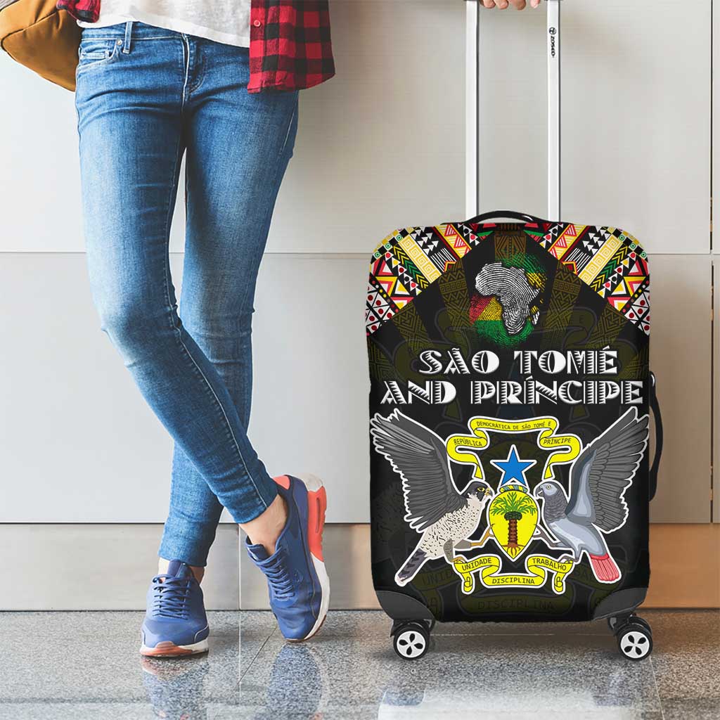 Sao Tome and Principe Roots Luggage Cover African Map in Fingerprint and Tribal Colors DT02