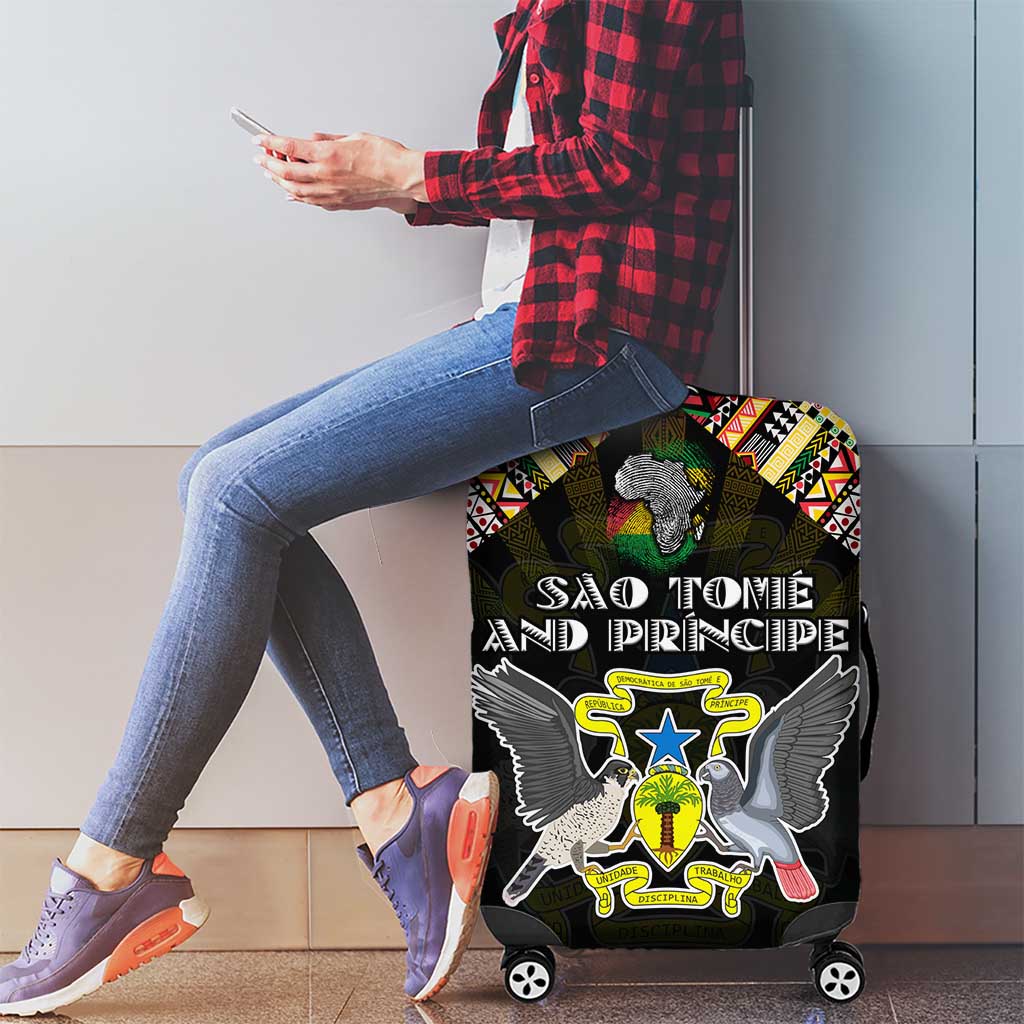 Sao Tome and Principe Roots Luggage Cover African Map in Fingerprint and Tribal Colors DT02